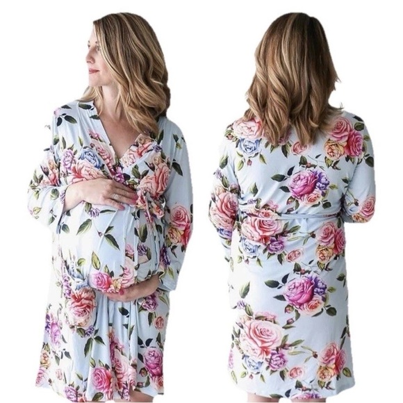 Posh Peanut Other - Posh Peanut Maternity Robe in Country Rose Light Blue Florals Size Small